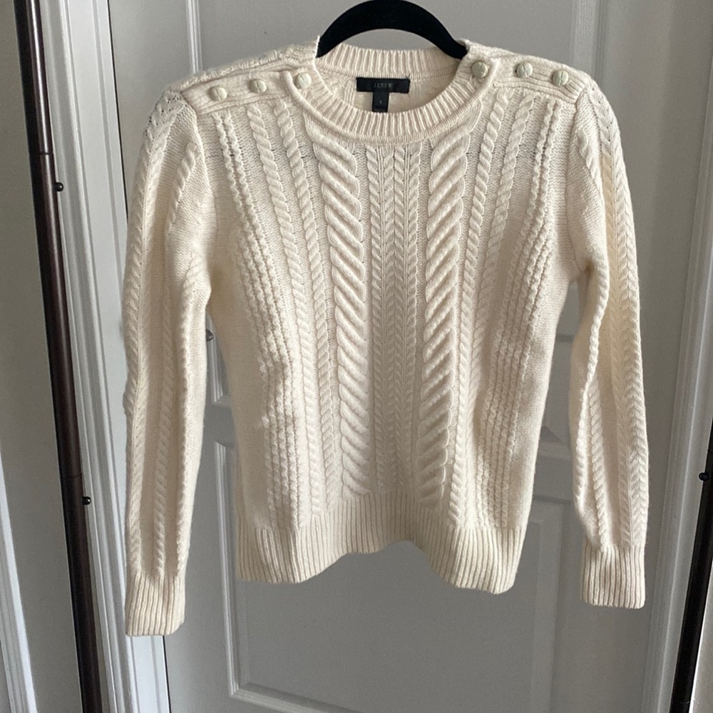 J. Crew Cable-knit 100% Wool Cream Sweater Size S